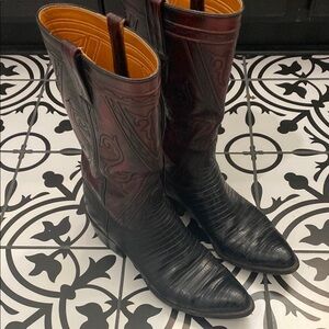 Men's Black and Maroon Cowboy Boots